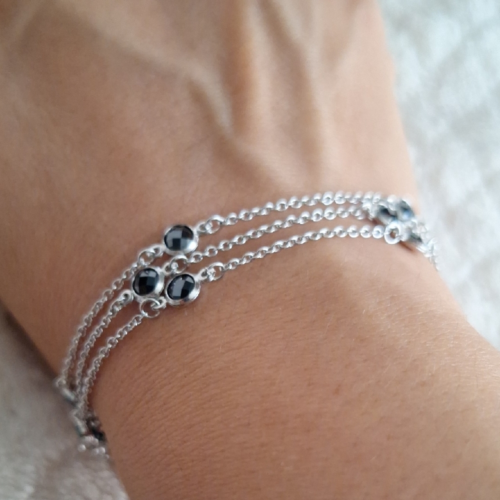 Elegant Silver Bracelet with Black Cubic Zirconia Accents